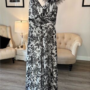 White House Black Market Monochrome Floral Maxi Dress